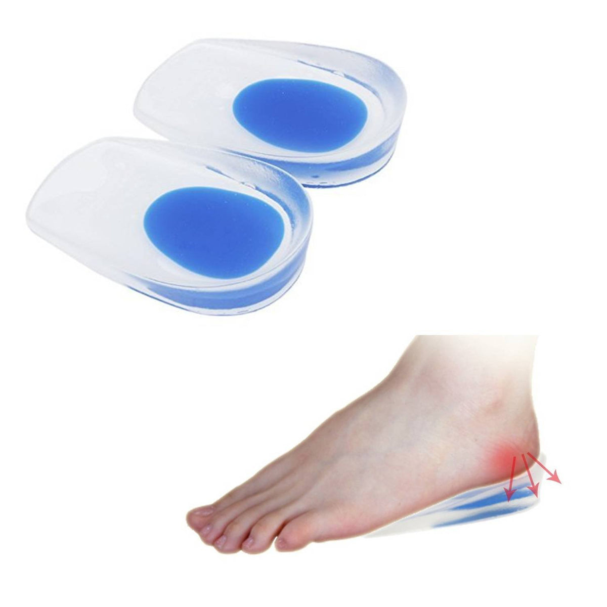Silicone Gel Heel pad Cups by Blue Dotz - Shoe Inserts for heel pain (Large Women's 10.5+ Men's 9-13)
